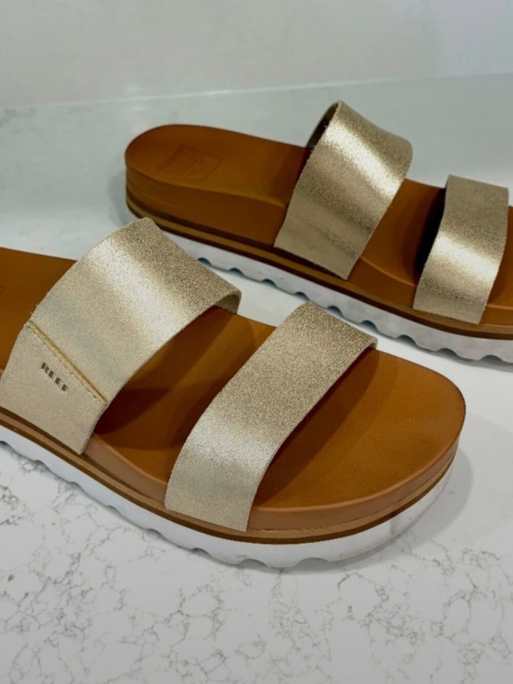 Women’s Reef - Gold Toned Slip on Sandals - size 8